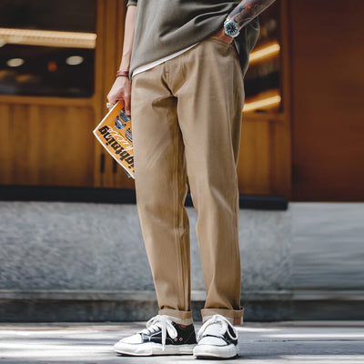 Maden Men Khaki Raw Jeans 11.7OZ Redline Selvedge Denim Jeans Amekaji Straight Pants Male Casual Trousers Hombre Solid Pants