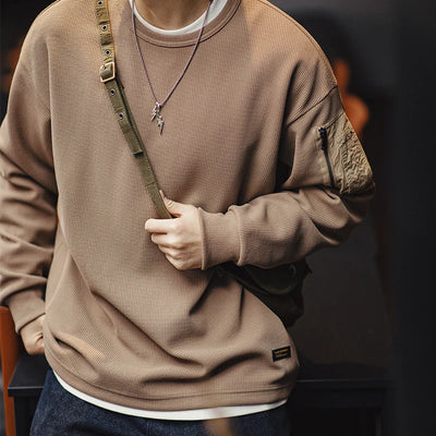 Maden Workwear Mountain Outdoor MA1 Waffle Sweatshirt Functional Wind Drape Versatile Round Neck Long-sleeved T-shirt Men