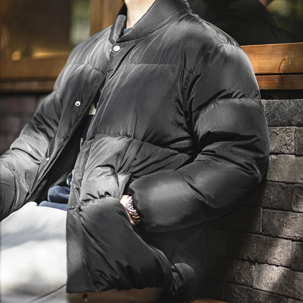 Maden Casual Stand-up Collar Down Jacket 90% White Duck Down Warm Loose Fit Versatile Solid Color Outerwear for Men Winter Coat