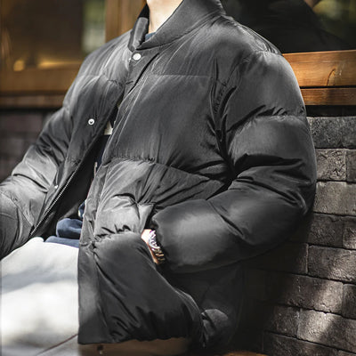 Maden Casual Stand-up Collar Down Jacket 90% White Duck Down Warm Loose Fit Versatile Solid Color Outerwear for Men Winter Coat