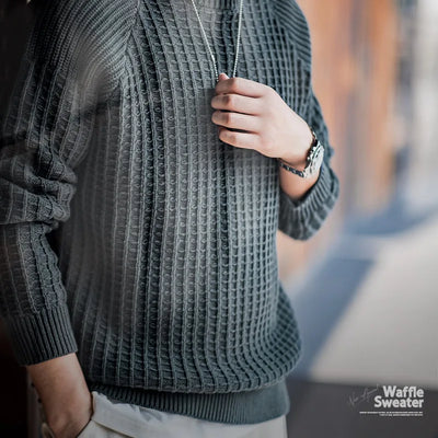 Maden Autumn Waffle Round Neck Knit Sweaters Casual Warm Solid Pullover Classic Fashion Loose Jumper for Men Tops Clothing