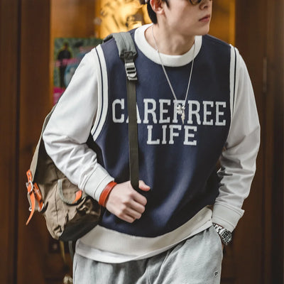 Maden Round-neck Casual Knitted Vest for Men Academy Style Spring and Autumn Streetwear Sleeveless Vest Letter Printed Pullover