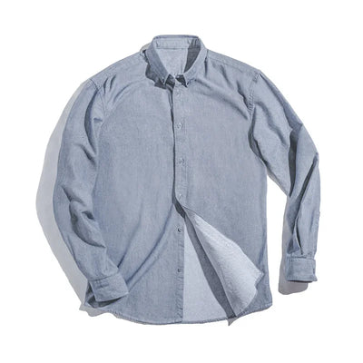 Maden Vintage Brushed Long-sleeve Shirts for Men Light Blue Cotton Turn-down Collar Oxford Shirt Male Casual Outerwear Shirts