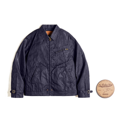 Maden Men's Vintage IV Oil Waxed Canvas Jacket Lapel Zipper Short Outerwear Classic Slim Fit for Men's Spring and Fall Jacket