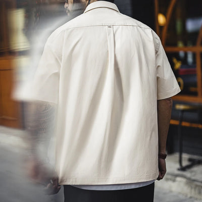 Maden Vintage Inkjet Print Cuban Collar Short Sleeve Shirt Men's Summer Loose Embroidered Letter Single Breasted Vacation Blouse
