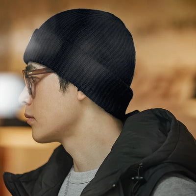 Maden Winter Knitted Wool Caps Men's Vintage All-match Melon Skin Hat Thick Casual Bonnet Unisex Cap Warmer Female Beanie Hats
