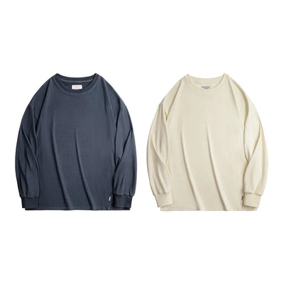 Maden Men's Warm Double-Sided Brushed Fleece Long-Sleeve T-Shirt Basic Loose Fit with Classic Ribbed Crew Neck Tops for Autumn