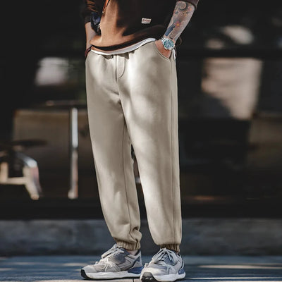 Maden Winter Fleece Sweatpants for Men Warm and Comfortable Solid Color Pants Drawstring Casual Trousers Men's Gray Pants