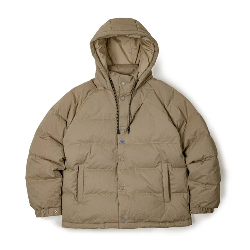Maden Men's Winter Wide Quilting Seam Thickened Down Jacket White Duck Down Navy Blue Hooded Jacket High Density Fabric Warm Top