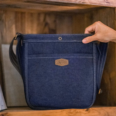 Maden New Retro 9.6oz Denim Washed Cowboy Bag Adjustable Blue Messenger Shoulder Bag Newsboy Unisex Style Bags for Daily