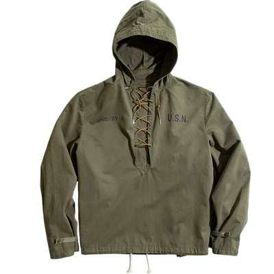 Maden Retro Green Deck Jacket Hooded Sweatshirt wtih Drawstring Collar Cuffs Adjustable Design Windbreaker Pullover for Men