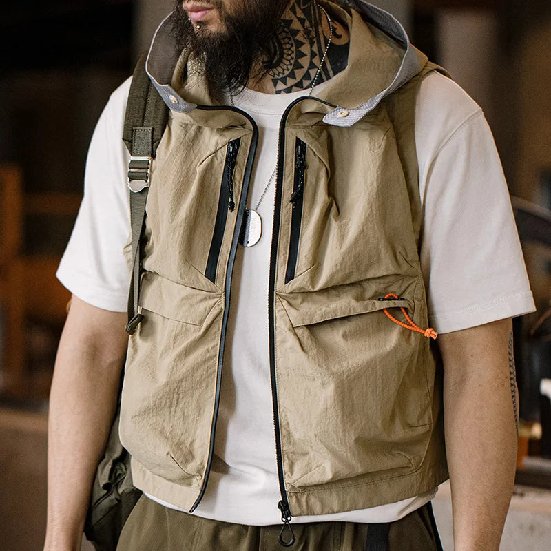 Maden Outdoor Quick Dry Men's Vest Multi-pocket Hooded Camping Fishing  Mountain Waistcoat Tactical Hunting Sleeveless Jackets