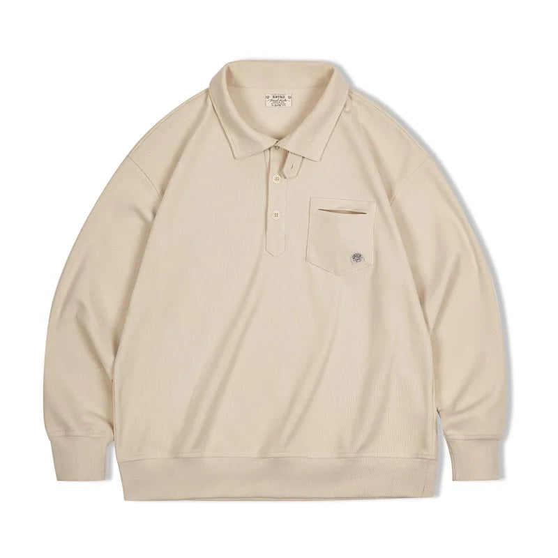 Maden Men's Half-Placket Sweatshirt American Retro Casual Polo Collar Shirt Cozy Style Lapel Pullover for Men Spring and Autumn