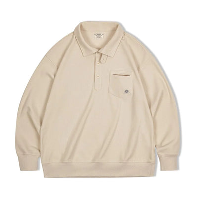 Maden Men's Half-Placket Sweatshirt American Retro Casual Polo Collar Shirt Cozy Style Lapel Pullover for Men Spring and Autumn