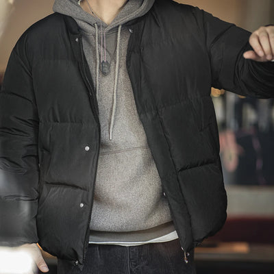 Maden Casual Stand-up Collar Down Jacket 90% White Duck Down Warm Loose Fit Versatile Solid Color Outerwear for Men Winter Coat