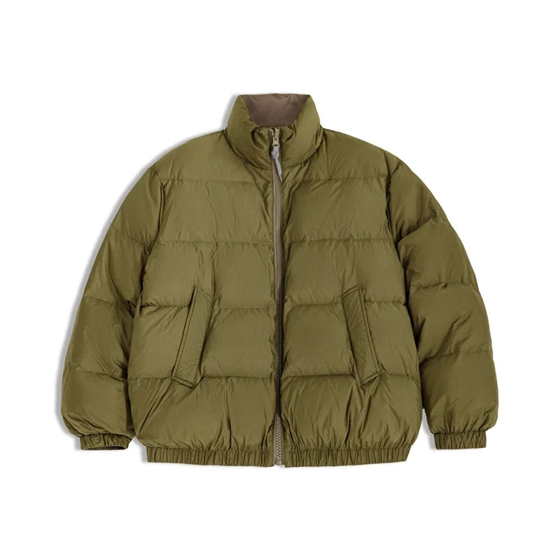 Maden Winter Reversible Down Jacket for Men White Duck Down Filling Versatile Stand-up Collar Warm Coat Mens Solid Color Jacket