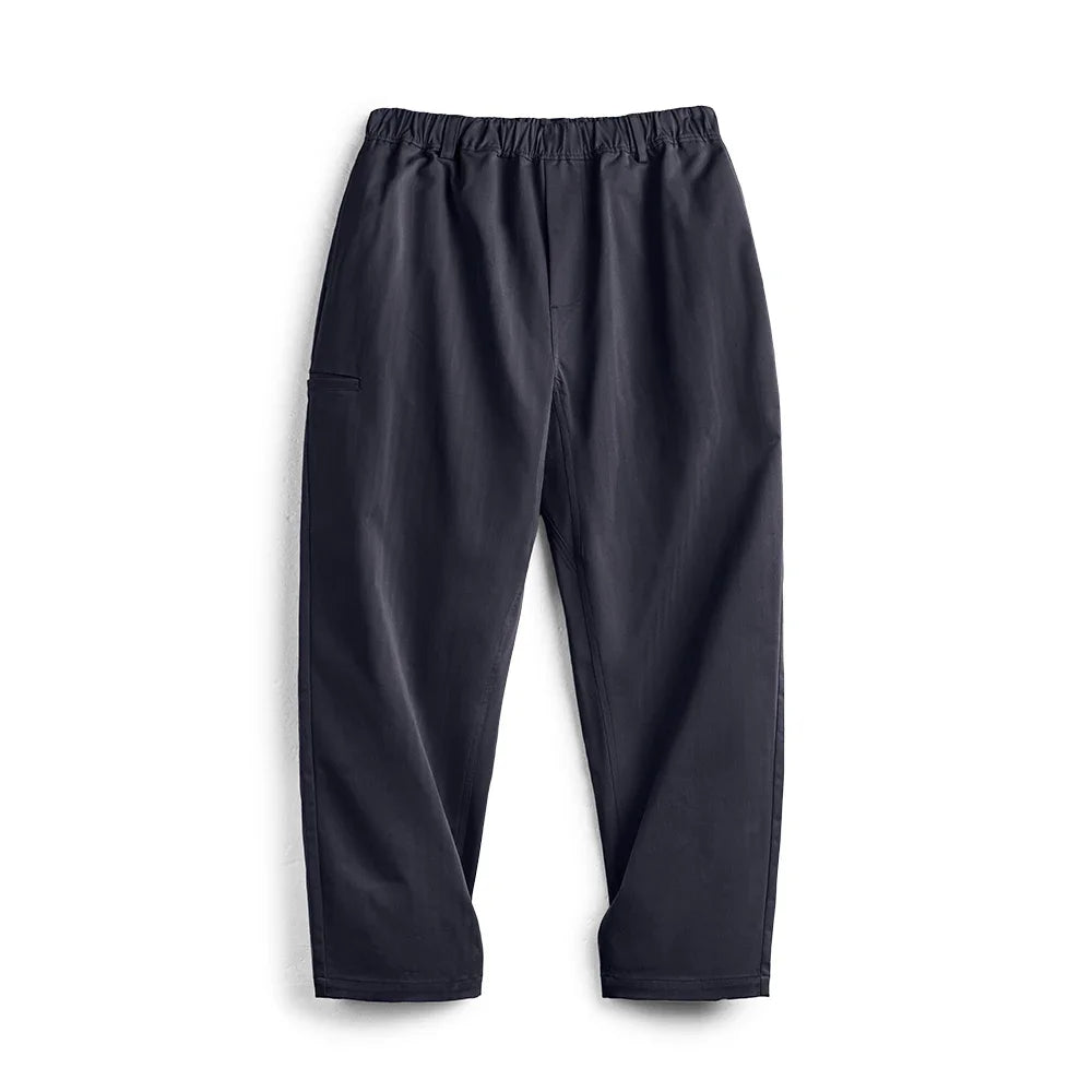 Maden Herringbone Easypants Casual Pants Cleanfit Straight Tapered Solid Color Elastic Waistband Pocket Design Long Pants
