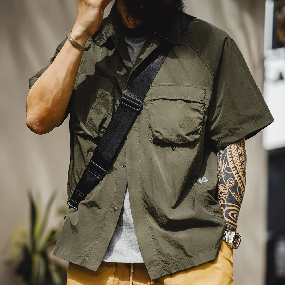 Maden Outdoor Single-breasted Short Sleeve Shirt Men's Summer Quick-Dry Lightweight Chest Pocket Blouse Loose Fit Travel Shirt