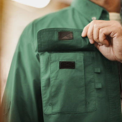Maden Men's Vintage Multi-Pocket Long-Sleeve Shirt Green Cotton Loose Fit Single-Breasted Overshirt Lightweight Casual Blouse