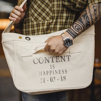 Maden Vintage Motorcycle Newsboy Bag Large-Capacity Canvas Messenger Bag with Printed Letters Versatile Crossbody Bags for Men