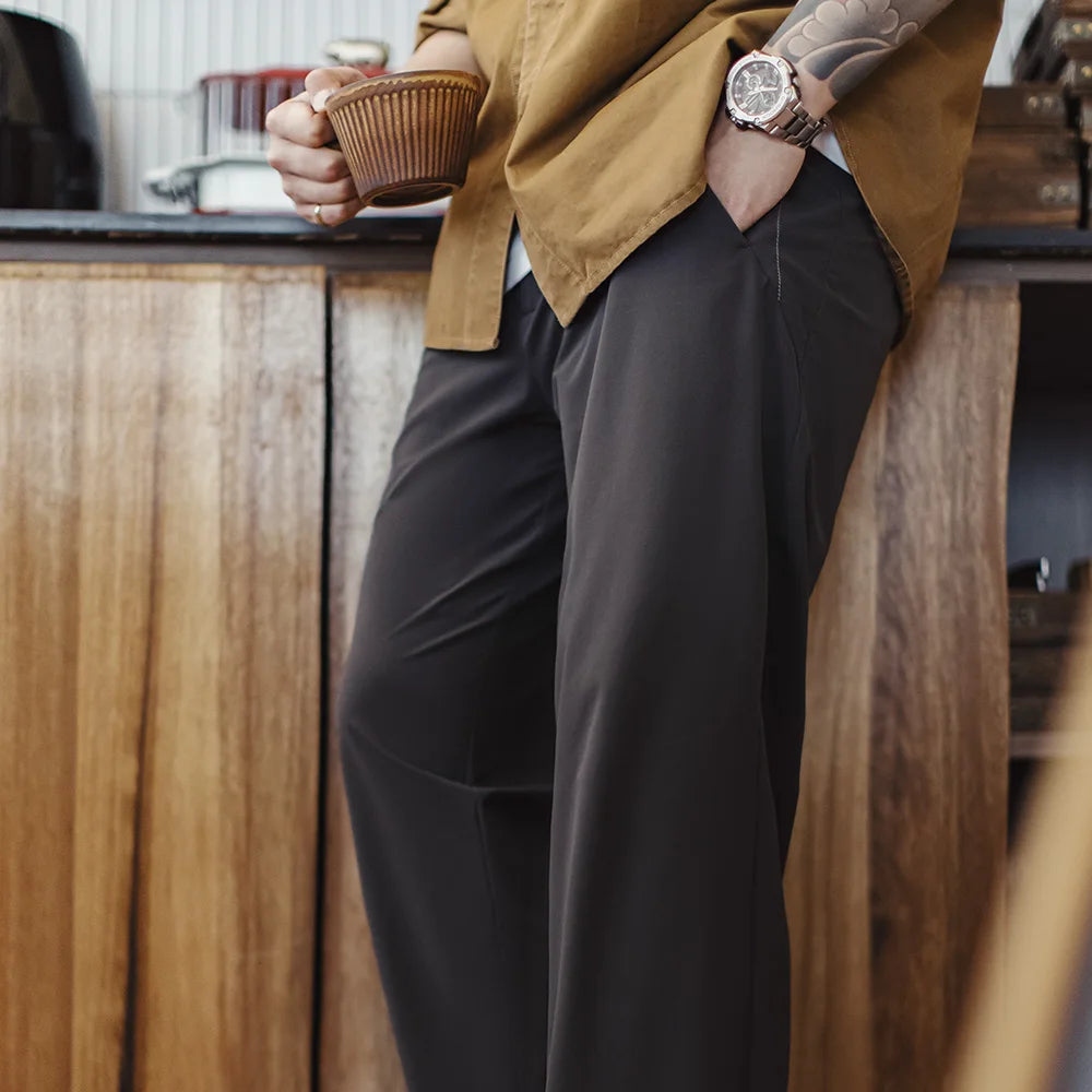 Maden Men's Lightweight Commuter Casual Pants CleanFit Dress Trousers Elastic Wrinkle-Resistant Office Long Pants for Summer