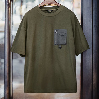 Maden Vintage Style Green Pocket Tee Men's Summer Heavyweight Cotton Knit Short Sleeve Shirt Outdoor Casual Crew Neck T-Shirt