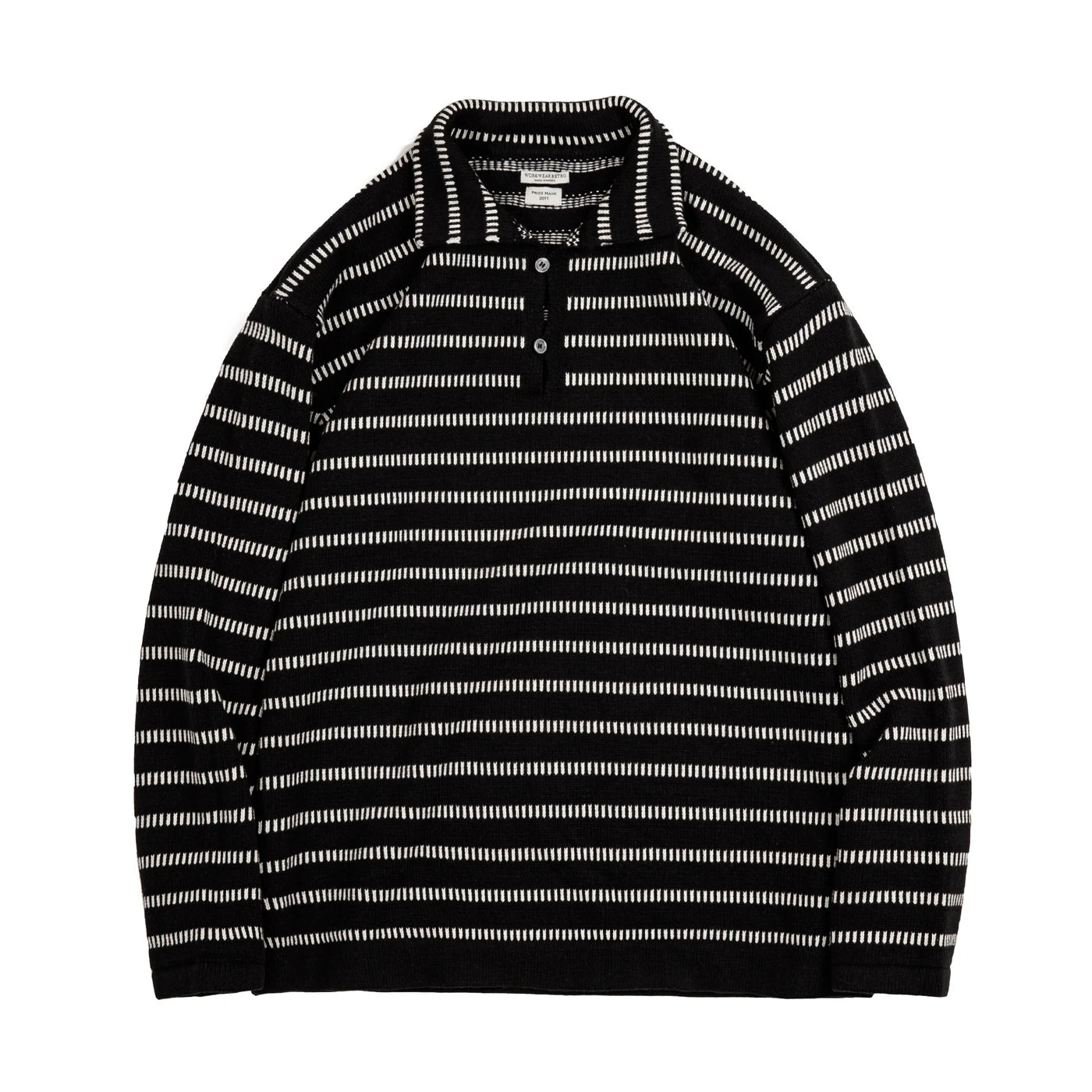 Maden Knitted Striped Polo Sweater Blended Knit Lapel Pullover Men's Casual Color Collision Jumper Black American Workwear Tops