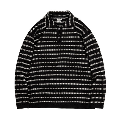 Maden Knitted Striped Polo Sweater Blended Knit Lapel Pullover Men's Casual Color Collision Jumper Black American Workwear Tops
