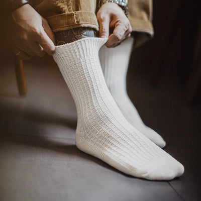 Maden Men‘s Waffle Weave Mid-Calf Socks 3Pairs Knitted Cotton Thick Socks for Autumn Winter Breathable Sweat-Wicking Long Sock