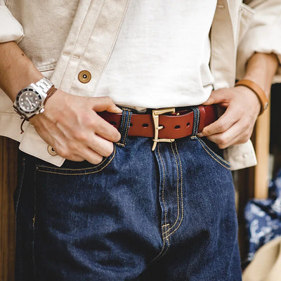 Maden men's cow leather belt men's fashion new classic retro pin buckle belt high quality fireman quick release belt men