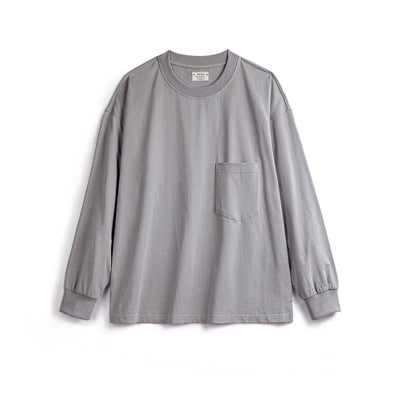 Maden Casual Solid Color with Pocket Design Long-sleeved T-shirt Round Neck Cityboy Loose Cotton Inner Layering Shirt for Men