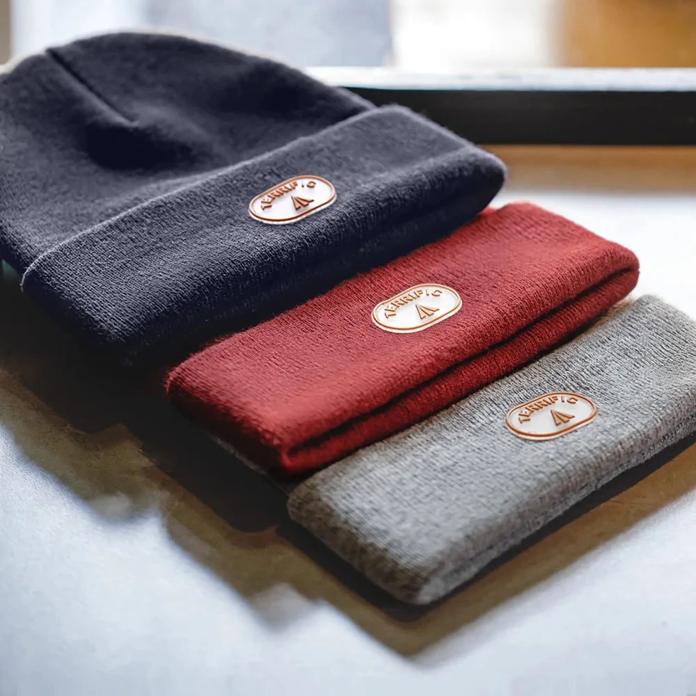 Maden Retro Warm Cotton Knitted Cap 2023 Autumn Winter Men's Wine Red Big Head Hat Casual Gray Beanies