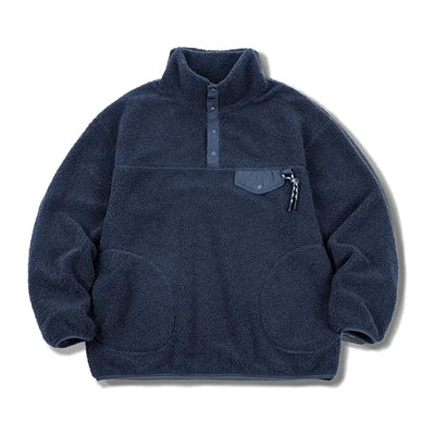 Maden Casual Half-breasted Fleece Hoodies for Men Stand-up Collar Solid Color Sweatshirt Autumn Urban Outdoor Warm Pullover