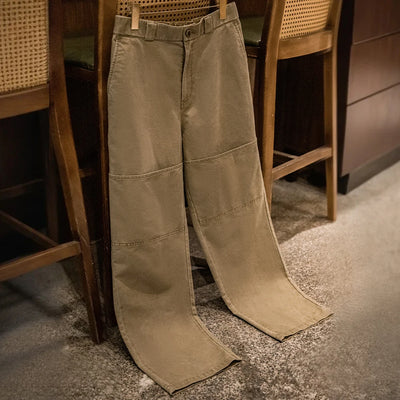 Maden Vintage Lumberjack Pants with Double Knee Pockets Straight Casual Khaki Elastic Waist Long Pants for Men's Spring Bottoms