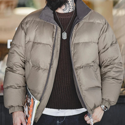 Maden Winter Reversible Down Jacket for Men White Duck Down Filling Versatile Stand-up Collar Warm Coat Mens Solid Color Jacket