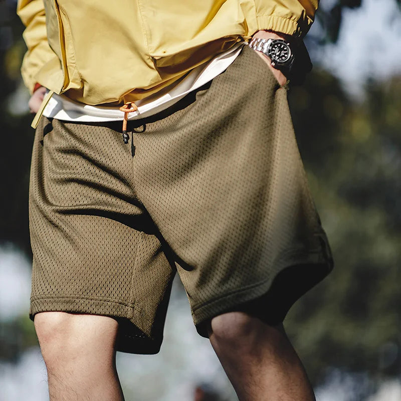 Maden Outdoor Mesh Basketball Shorts Men's Summer Quick-Dry Breathable Pants with Elastic Waist Lightweight Running Sport Shorts
