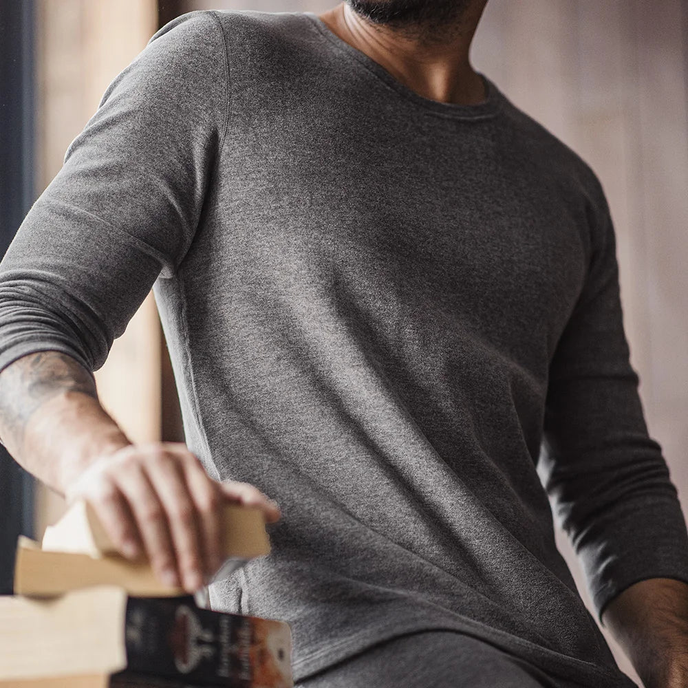 Maden New Men's Solid Elastic Slim Fit Inner Wear Underwear O-neck Thermal Underwear Set Long Sleeve Thermal Suit for Winter