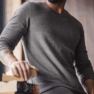Maden New Men's Solid Elastic Slim Fit Inner Wear Underwear O-neck Thermal Underwear Set Long Sleeve Thermal Suit for Winter