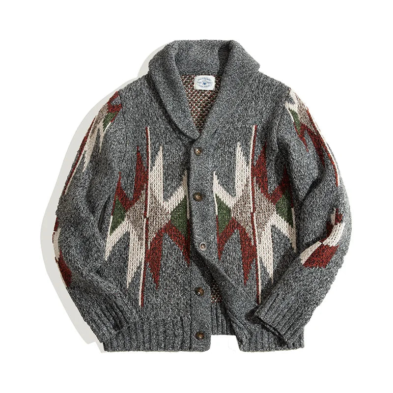 Maden Knitted Vintage Cardigan Men Sweater Indiana Thick Knit Oversized Streetwear Geometric Trend V-neck Christmas Knit Coats