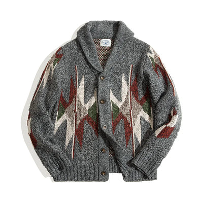 Maden Knitted Vintage Cardigan Men Sweater Indiana Thick Knit Oversized Streetwear Geometric Trend V-neck Christmas Knit Coats