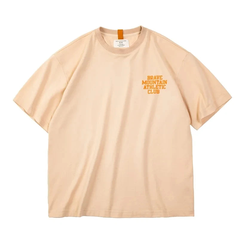 Maden Workwear Tee American Casual Macarone Short Sleeve T-shirt Flocking Letter Printing All Cotton Round Neck Top Men's Summer