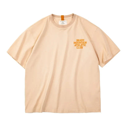 Maden Workwear Tee American Casual Macarone Short Sleeve T-shirt Flocking Letter Printing All Cotton Round Neck Top Men's Summer