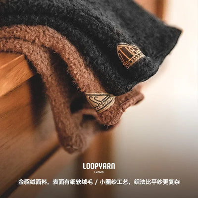 Maden Vintage Winter Touch Screen Gloves Gold Mink Velvet Warm Full Finger Gloves Men Women Outdoor Running Skiing Mittens