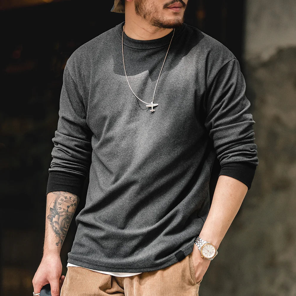 Maden Workwear American Style Plush Long Sleeved T-shirt Elastic Underwear Bottom Sweater Men's Autumn