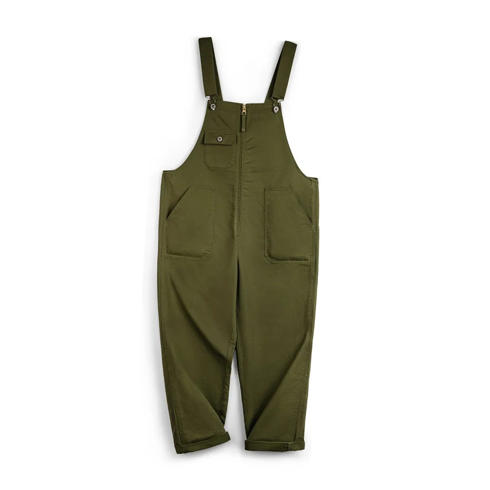 Maden Retro Overalls Casual Straight Jumpsuit for Men's Solid Color Spring and Autumn with Pocket Design Trousers