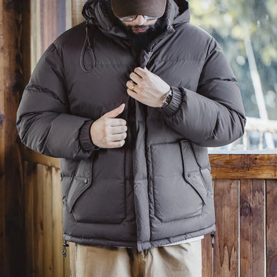 Maden Winter Wax Surface Down Jacket for Men Removable Hooded Thickened Warm Stand-up Collar Coat Men's Padded Outer Clothing