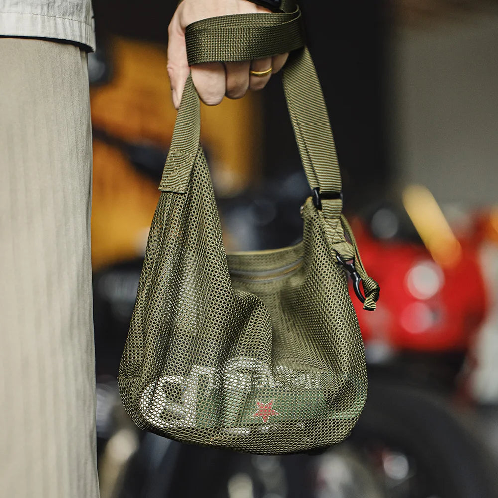 Maden Outdoor Green Crossbody Bag Men's Summer Lightweight Mesh Messenger Bag with Adjustable Strap Phone Pouch for Hiking&Daily