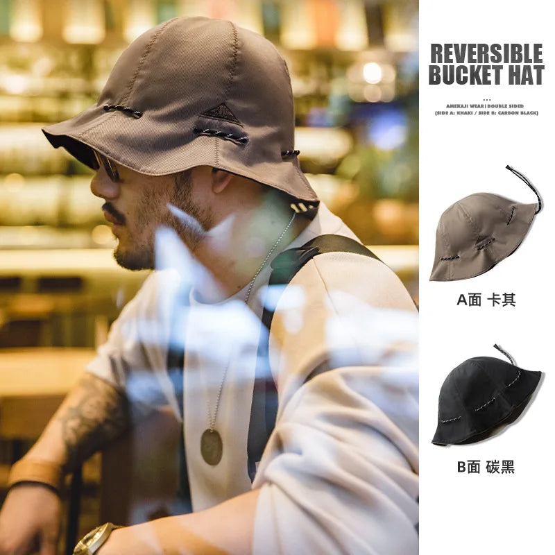 Maden Unisex Adjustable Fishing Hat Solid Two-sided Hat Portable Bag Dual-use Sunscreen Cap Custom Print Logo Bucket Retro Hat