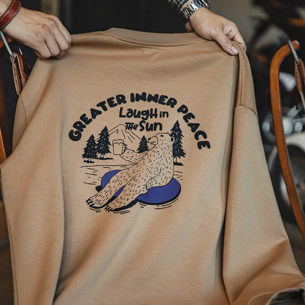 Maden Casual 3D Letter Print Illustration Pattern Design Sweater Loose Round Neck Long Sleeve for Top Men's Spring And Autumn