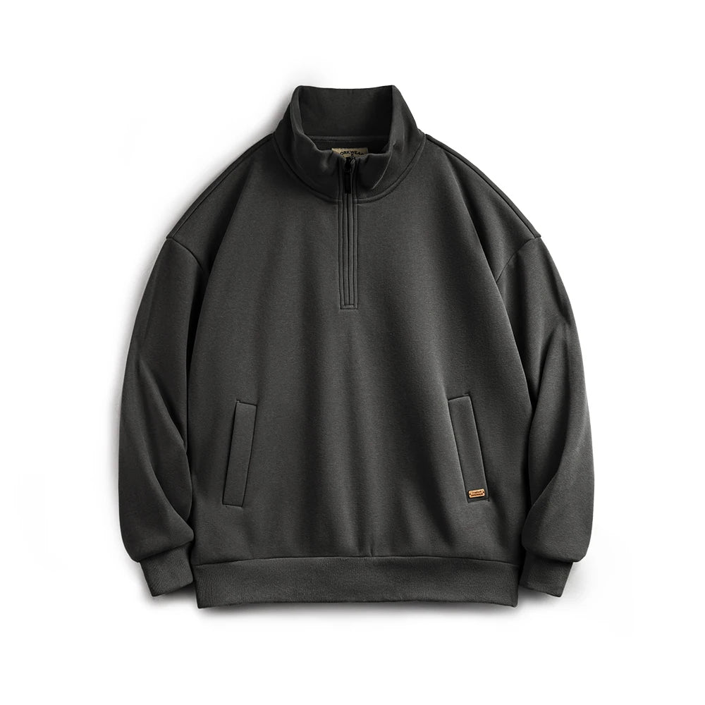 Maden Casual Half-Zip Stand Collar Fleece Sweatshirt Cleanfit Solid Pullover Warm Hoodies Men's Fall and Winter Top without Hood